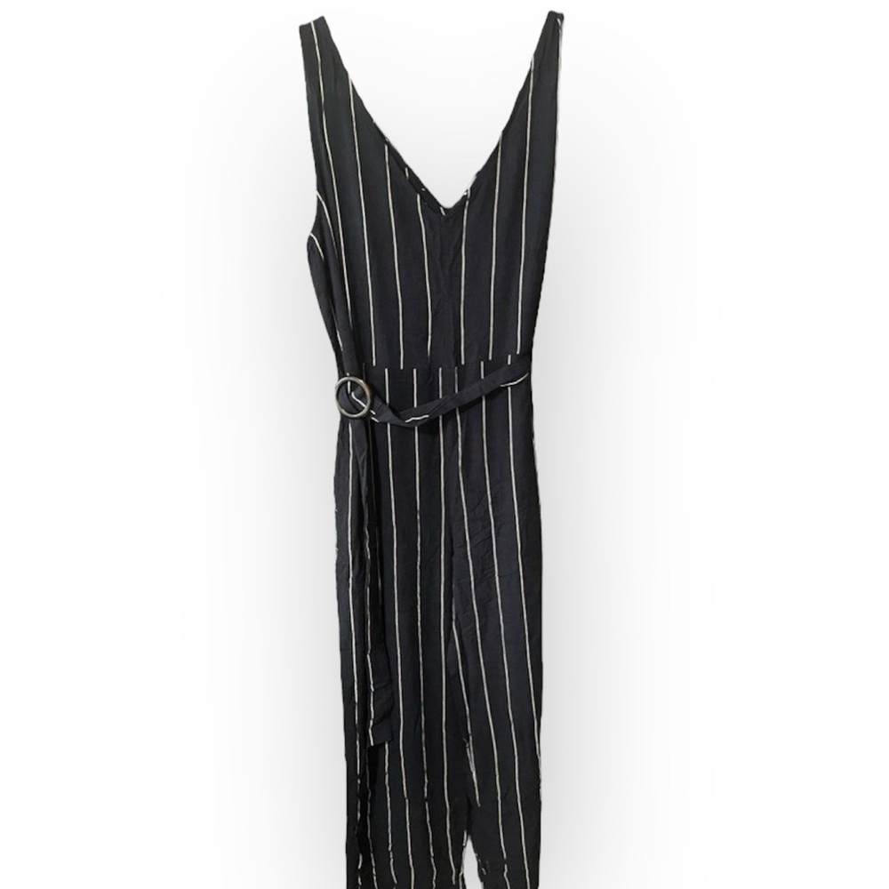 Cotton On Dark Navy Blue Thin Stripe Jumpsuit Playsuit Cropped Belted Romper
